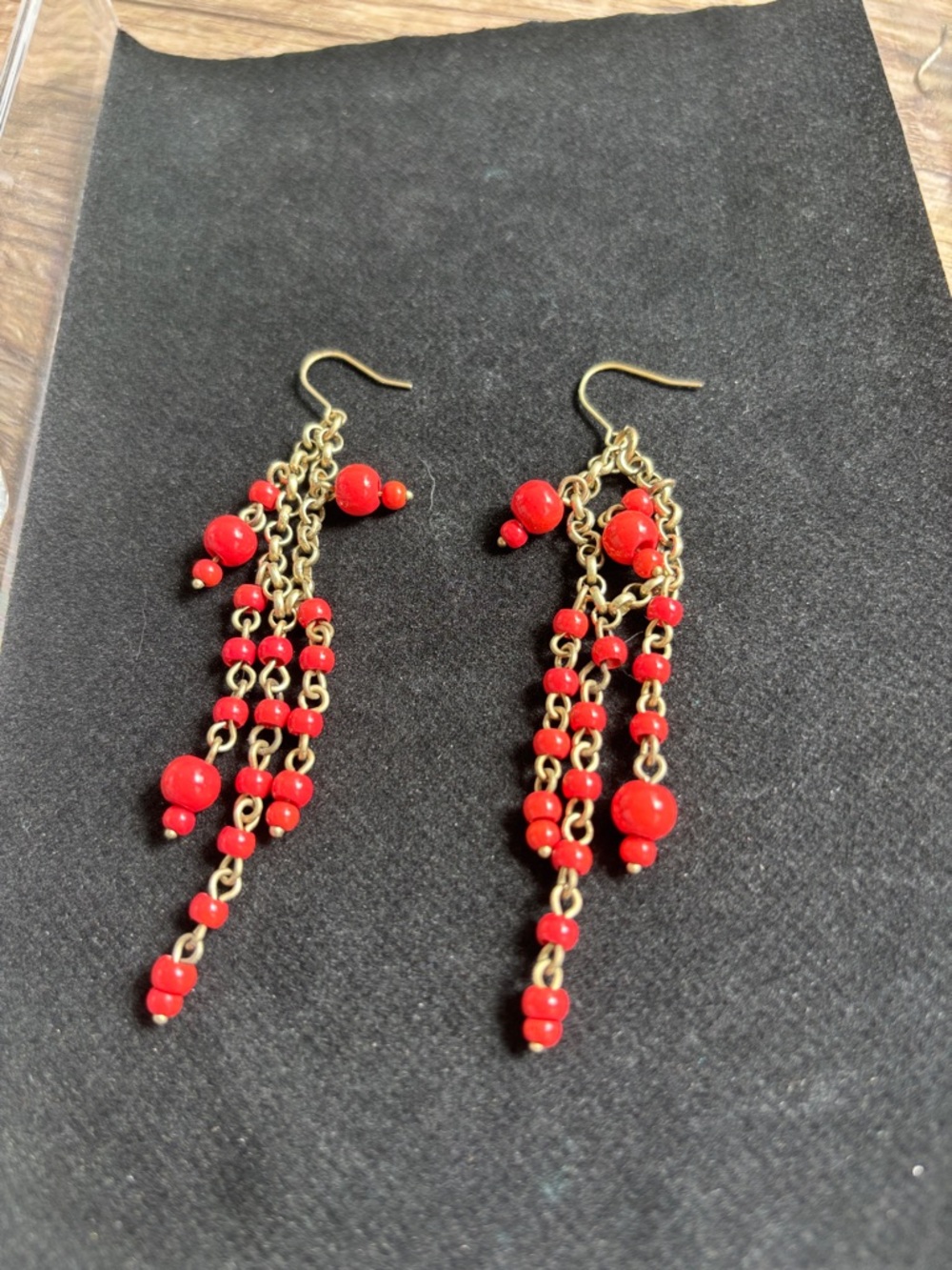Madewell- Gold-Tone Red Beaded Dangle Earrings